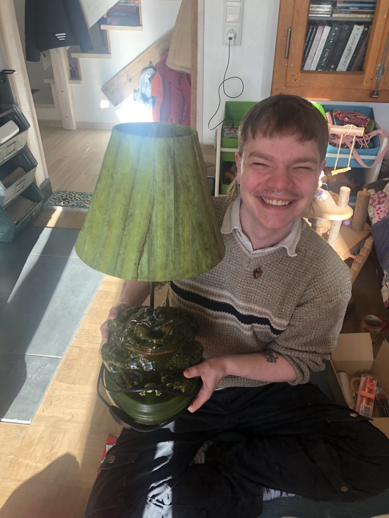 A boy and his frog lamp