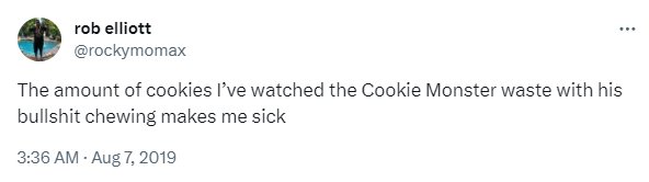 twitter post about cookie monster's cookie chewing